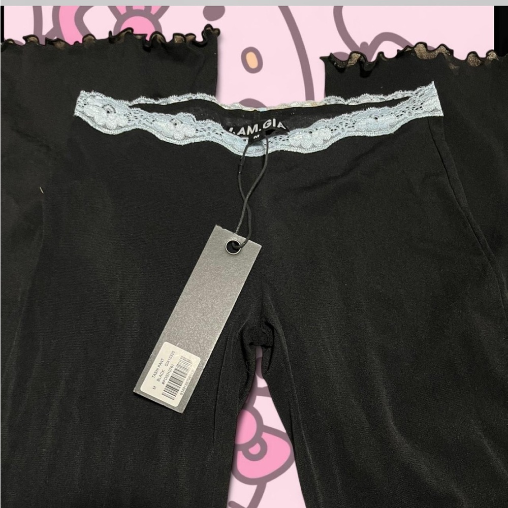 IAMGIA Black Mesh Pants with Lace Trim - Picture 2 of 3